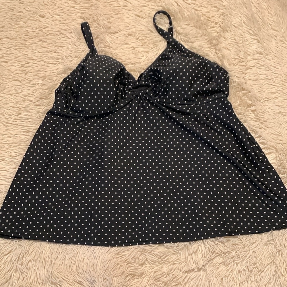 Lane Bryant Cacique Swim Polka Dot Black and White Wireless Tankini Top